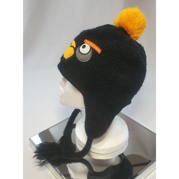 Angry Birds Beanie Winter Hat Ear Flap Pom Pom Knitted Black - Picture 2 of 8